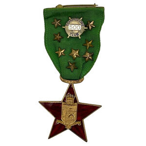 Commodore Club 500 Star Green Ribbon Medal Award Memorabilia w/ Pinback Button